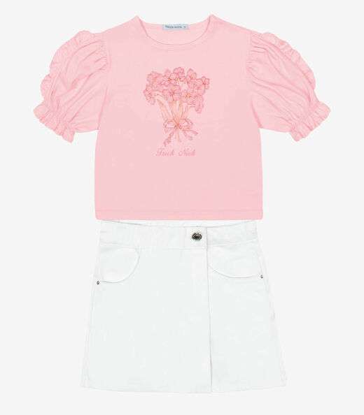 Conjunto Blusa Com Shorts Saia Sarja Trick Nick Branco