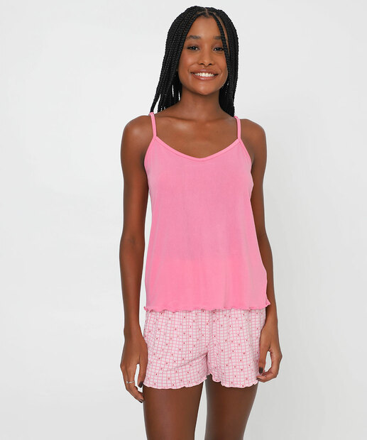 Pijama Feminino Quadriculado Marisa Rosa