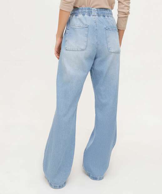 Calça Jeans Destroyed Wide Leg Feminina