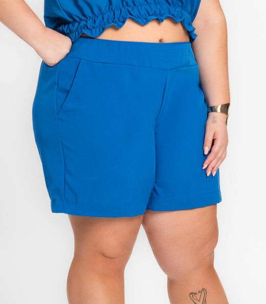 Shorts Feminino Plus Size Crepe Light Secret Glam Azul