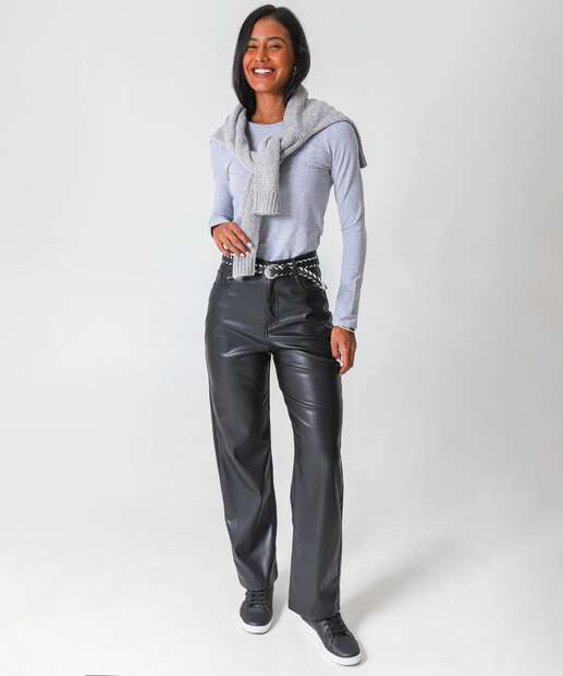 Blusa Feminina Cotton Manga Longa Marisa Cinza