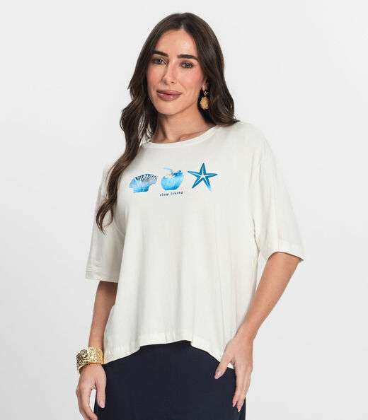 T- Shirt Feminina Manga Curta Endless Bege