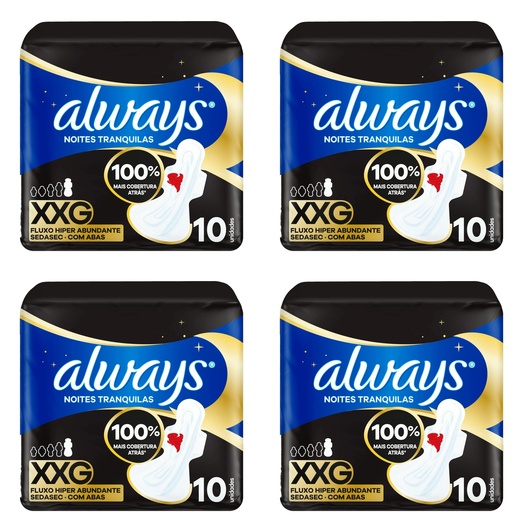 Image_Kit c/4 Absorventes Cobertura Suave Noturno Com Abas 40Cm Always Simples c/10 Un