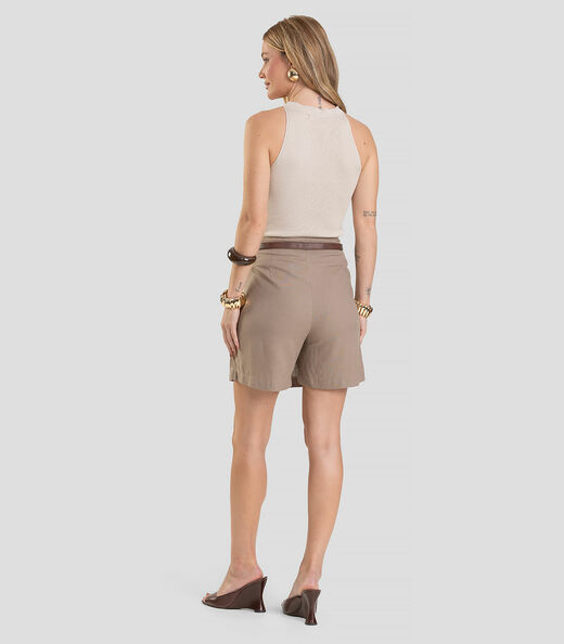 Shorts Saia Feminino em Tecido Linho Dianna Marrom