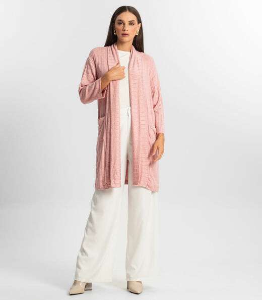 Cardigan Tricot Alongado Feminino Endless Rosa