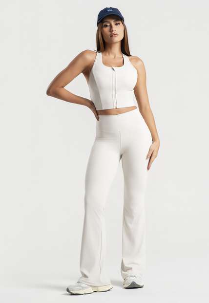 Cropped Fitness com Bojo e Abertura por Zíper Poliamida Bege Wemood