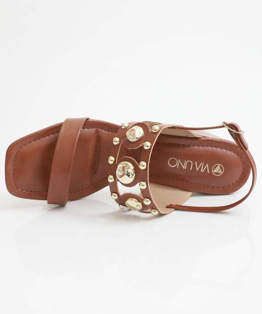 Sandália Feminina Salto Grosso Via Uno Marrom