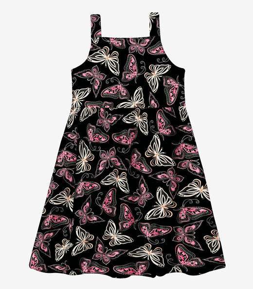 Vestido Menina Popeline Borboletas Trick Nick Preto