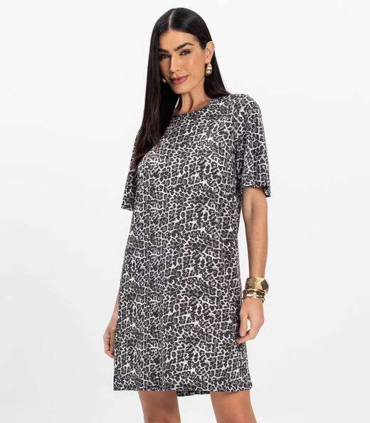 Vestido Curto Estampado Feminino Rovitex Preto