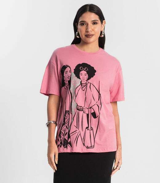 Image_Blusa T- Shirt Feminina com Estampa Metalizada Rosa