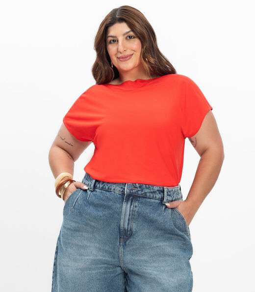 Image_Blusa Manga Curta Feminina Plus Size Secret Glam Laranja