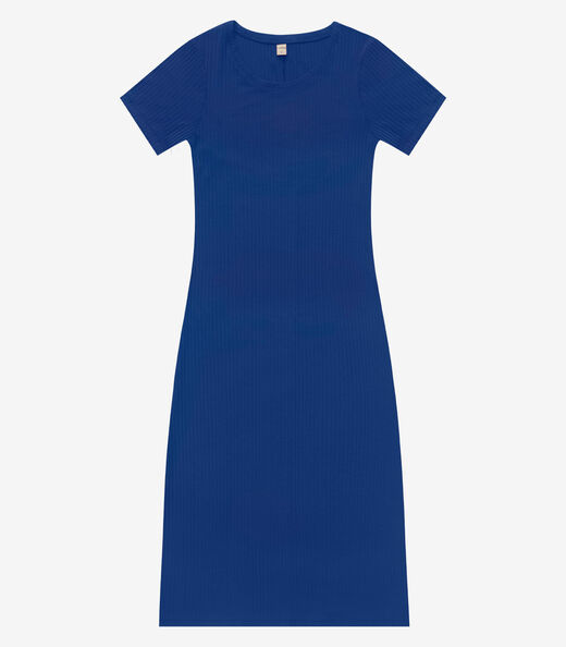 Vestido Midi Ribana Canelada Básico Rovitex Azul