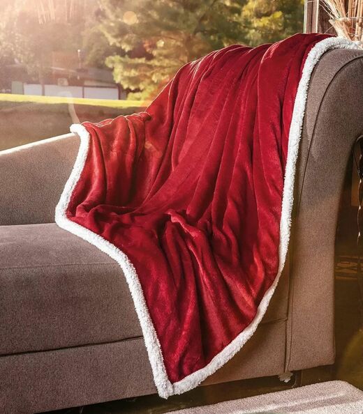 Cobertor Sherpa Dupla Face Queen Lar E Lazer Vermelho