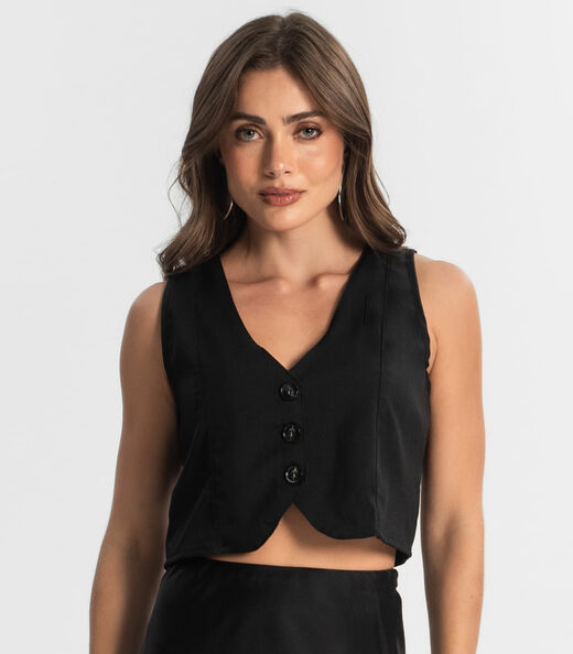 Colete Feminino Em Alfaiataria Style Box Preto