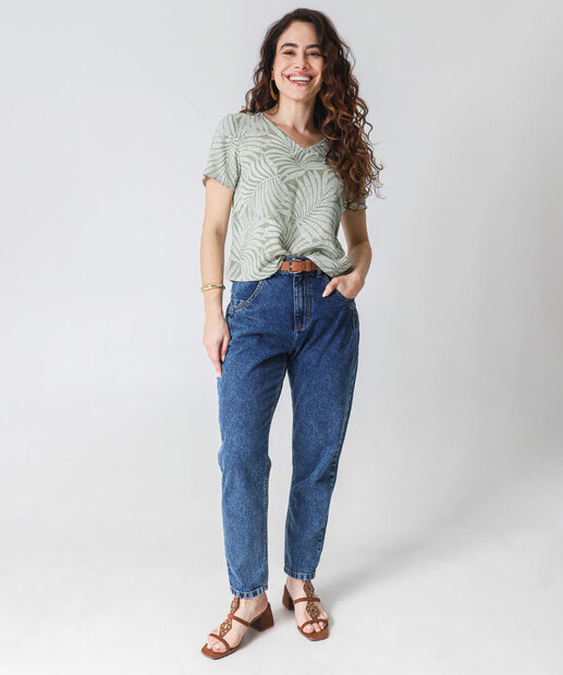 Blusa Feminina Estampa Folhas Manga Curta Marisa Verde