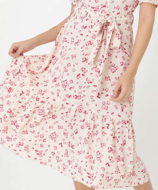 Vestido Midi Feminino Polycrepe Estampado Marisa 