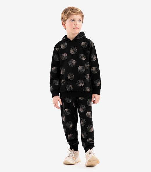 Conjunto Blusão Com Capuz E Calça Rovi Kids Preto