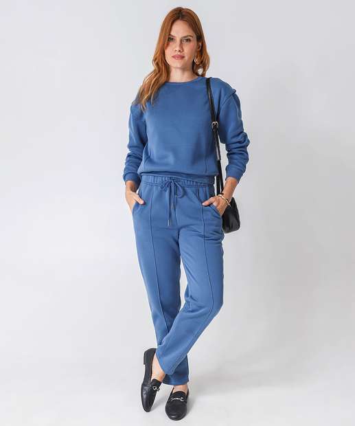 Blusão Feminino Moletom Detalhe Ombro Marisa Azul