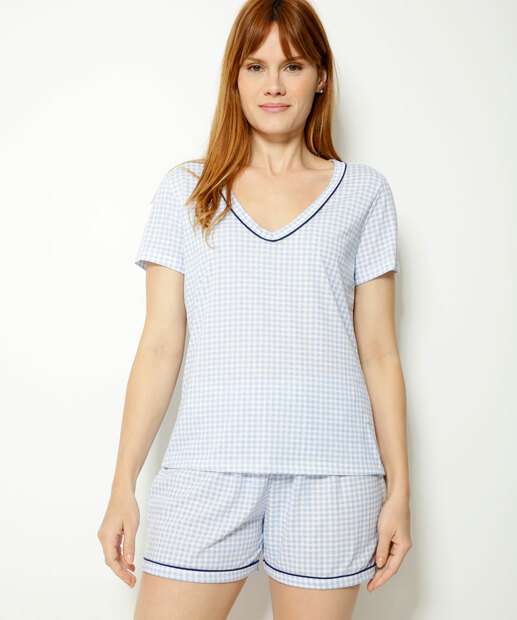 Pijama Feminino Estampa Xadrez Manga Curta Marisa