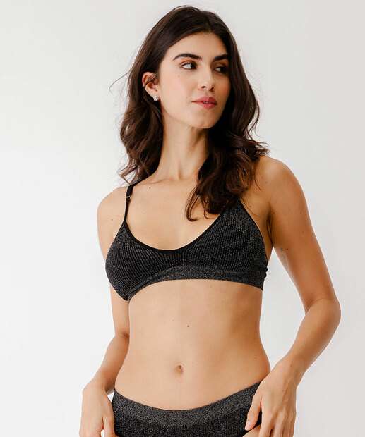 Sutiã Top Sem Costura Brilho Lurex Marisa Preto