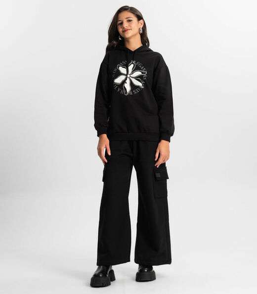 Moletom Juvenil Feminino Com Capuz Minty Preto