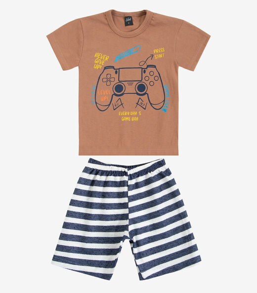 Conjunto Infantil Curto Verão Menino Select Marrom