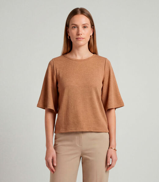 Image_Blusa Feminina Manga Gôde Ampla Infinita Cor Marrom