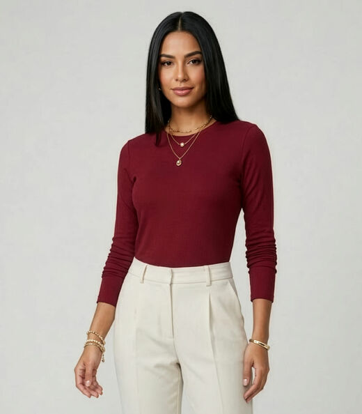 Blusa Feminina Manga Longa Visco Tricot Rovitex Vermelho