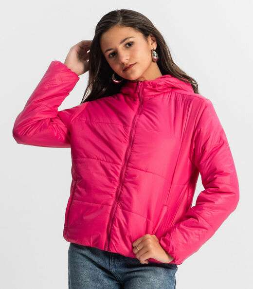 Jaqueta Puffer Juvenil Feminina Com Capuz Minty Rosa
