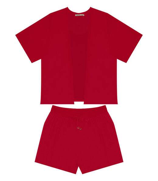 Conjunto Feminino Plus Size 3 Peças Secret Glam Vermelho