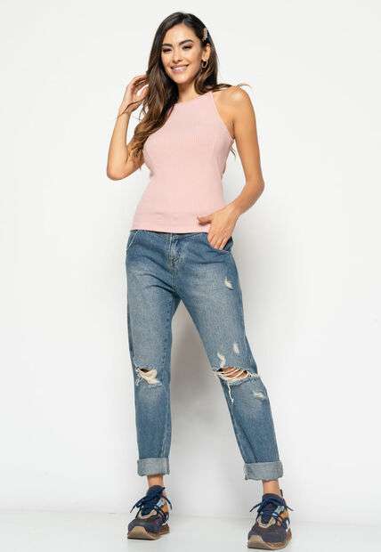 Regata  Cavada Alcinha  Canelada Rosa Claro