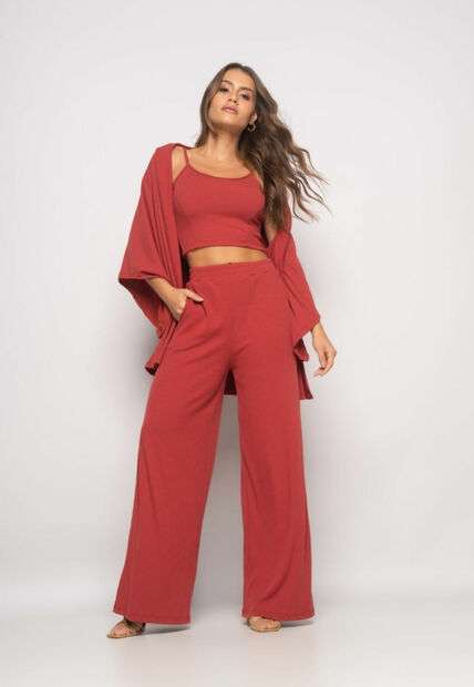Image_Conjunto Com Kimono, Cropped e Wide Leg Canelado Terra Salvatore
