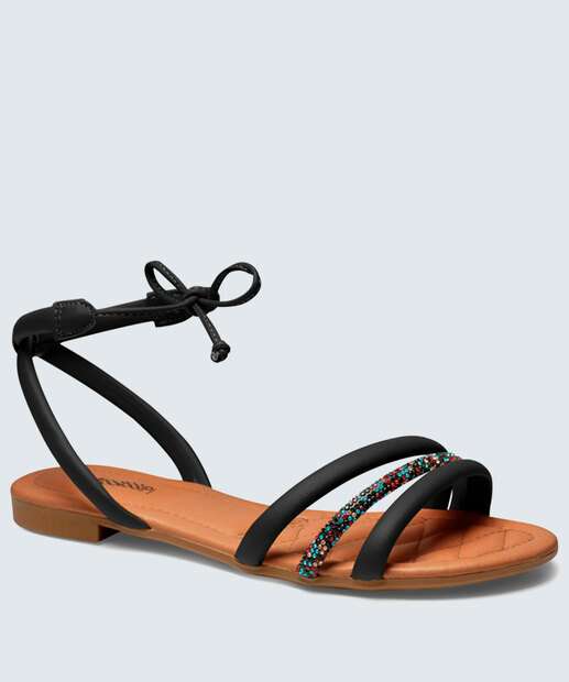 Sandália Feminina Rasteira Strass Amarração Mississipi