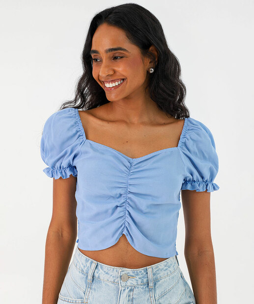 Image_Blusa Cropped Feminina Drapeado Manga Curta Marisa Azul