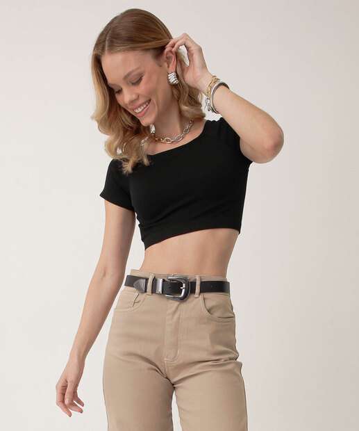 Blusa Cropped Feminina Sem Costura Canelada Marisa