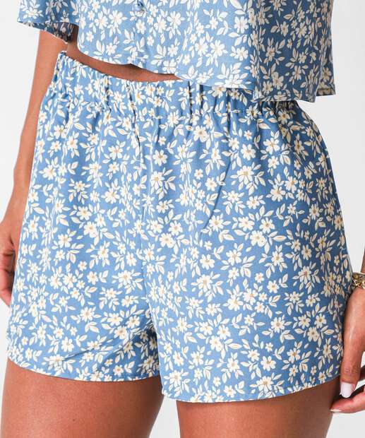 Short Cintura Alta Feminino Estampa Flores Marisa