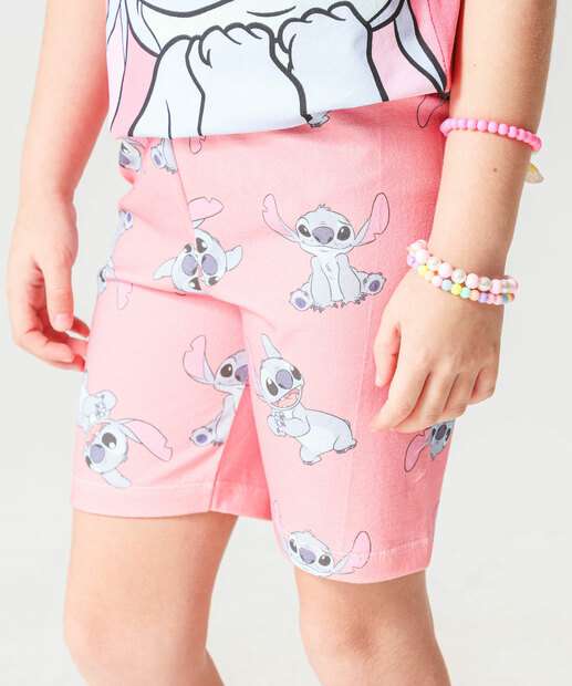 Conjunto Infantil Estampa Stitch Tam 4 a 10 Rosa