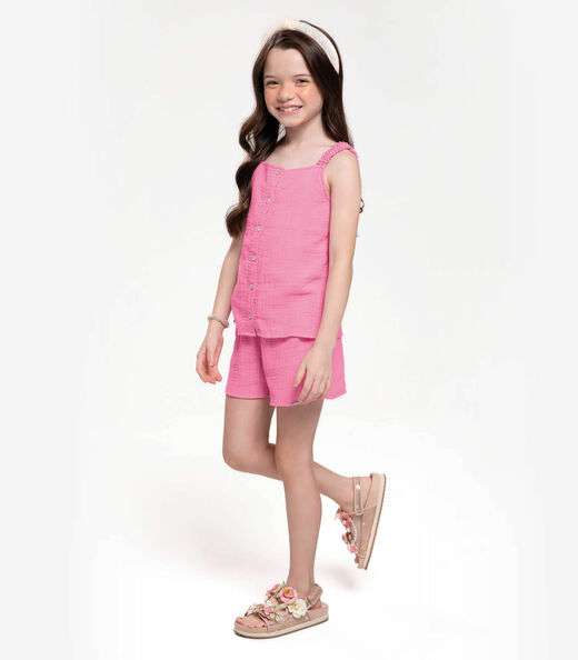 Conjunto Infantil Blusa Com Shorts Trick Nick Rosa
