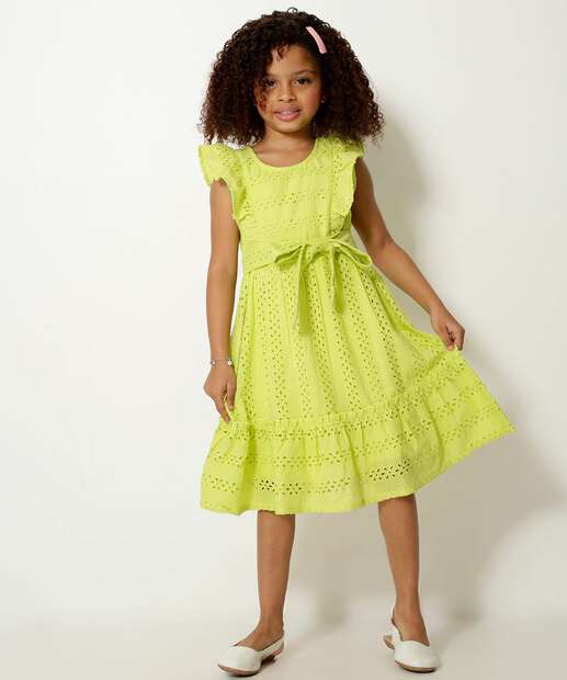 Vestido Infantil Recorte Laise Amarração Marisa Tam 4 a 10