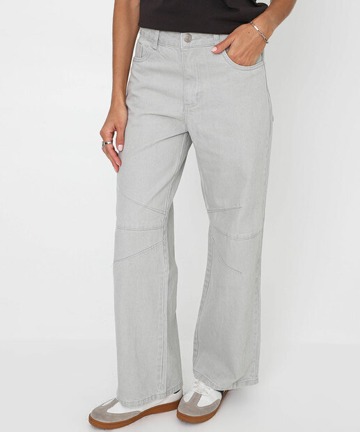 Calça Feminina Jeans Wide Leg Petit Sawary Cinza