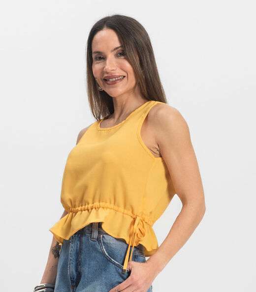 Regata Feminina em Crepe Infinita Cor Amarelo