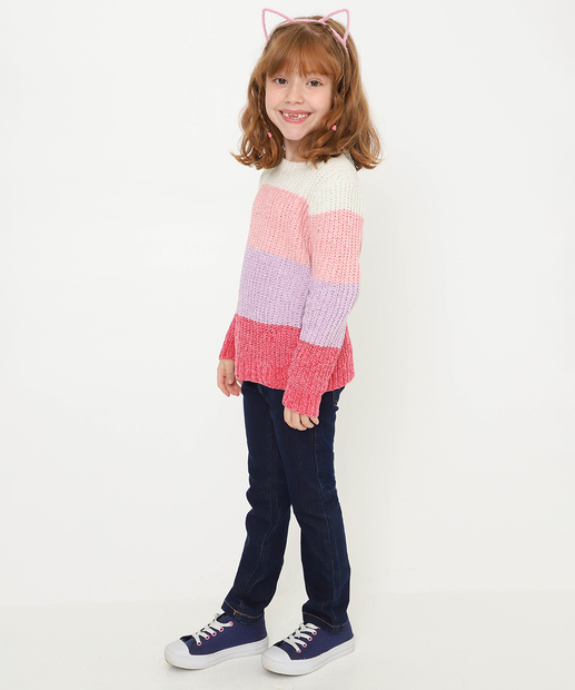 Suéter Infantil Tricô Chenille Listrado Marisa Tam 4 a 10 Rosa