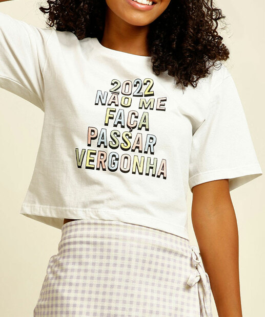 Blusa Juvenil Cropped Estampa Frontal Marisa Tam 10 a 16
