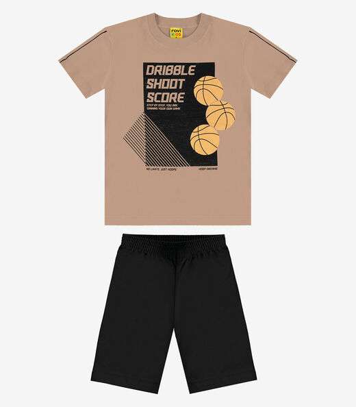 Conjunto Infantil Machão com Bermuda Rovi Kids Marrom