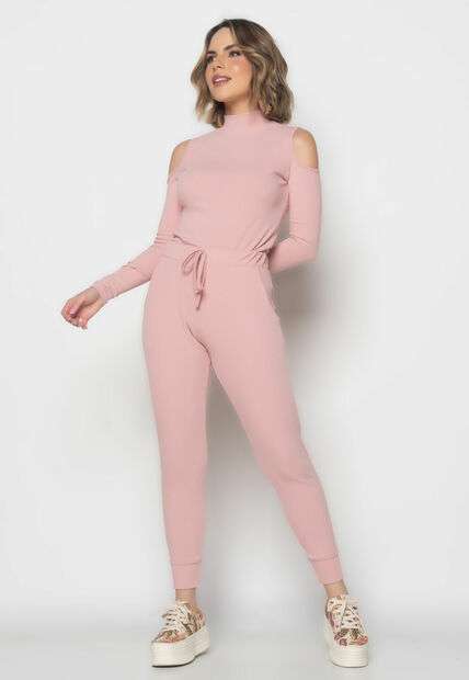 Image_Conjunto Comfy Com Blusa Ombro Vazado M/L e Jogger Canelada Rosa Claro Salvatore