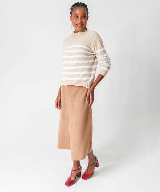 Suéter Feminino Chenille Listrado Marisa Bege