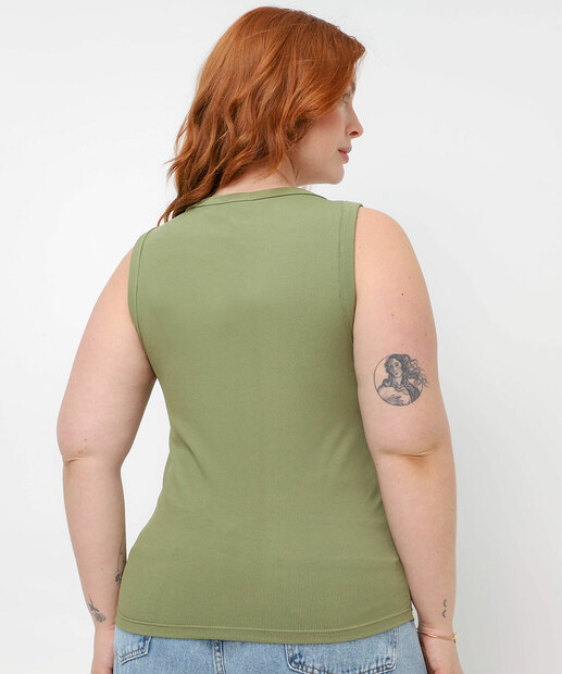 Blusa Regata Plus Size Canelada Marisa Verde