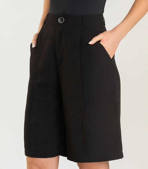 Bermuda Jorts Feminina Reta Em Sarja Dianna Preto