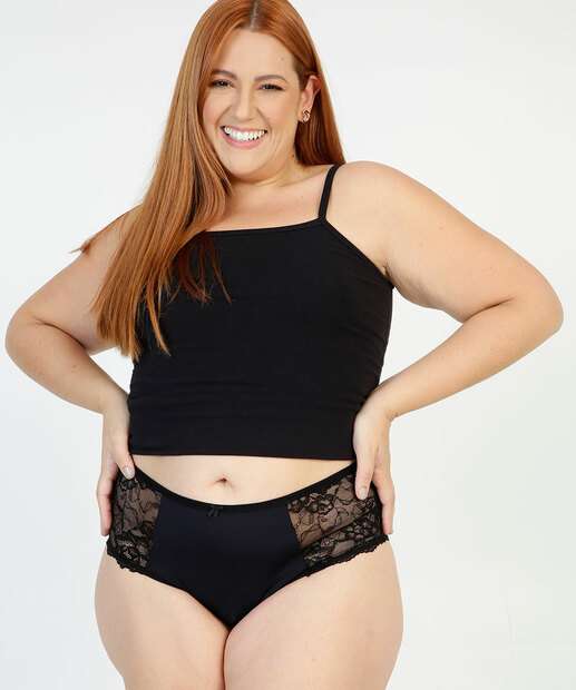 Kit 2 Calcinhas Plus Size Alta Recorte Renda Marisa