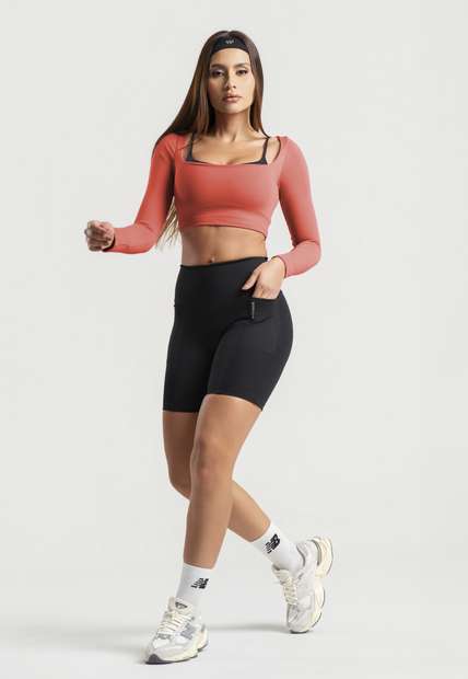 Cropped Manga Longa Decote Quadrado Terracota Wemood